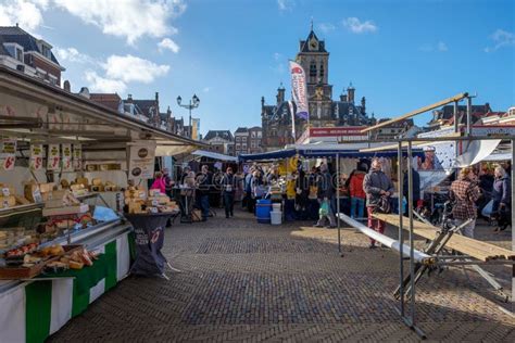 Market Shoppers at the Market Square in the Center of Delft ...