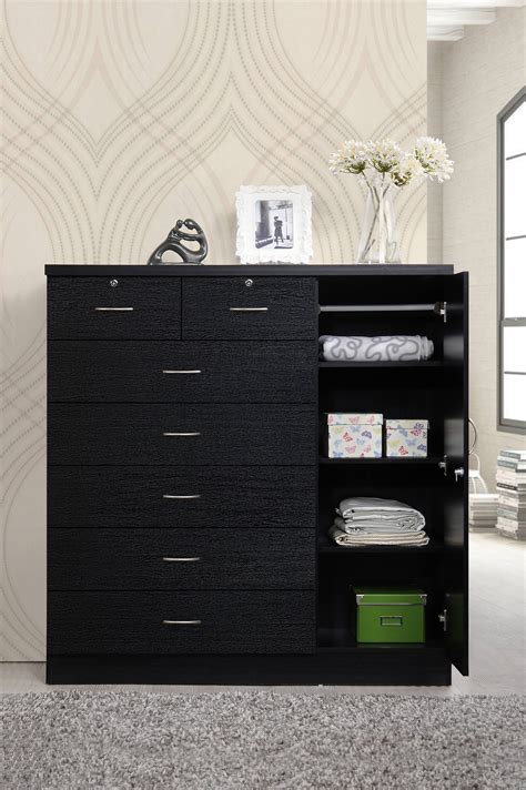 Hodedah 7-Drawer Dresser with Side Cabinet equipped with 3-Shelves ...