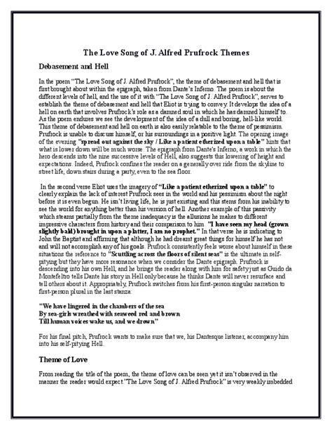 (DOC) The Love Song of J. Alfred Prufrock Themes Debasement and Hell ...