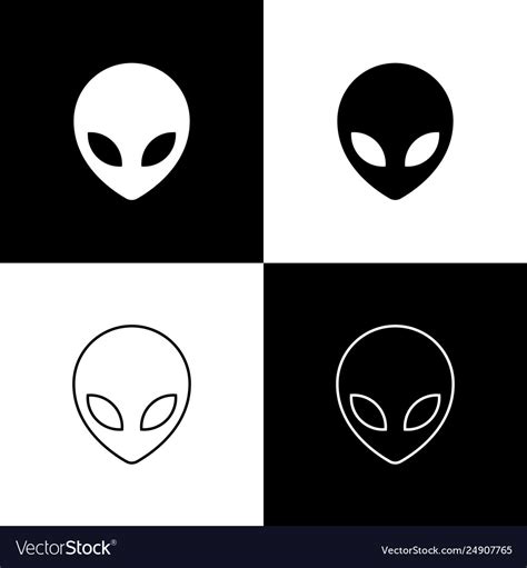 Set alien icons isolated on black and white Vector Image