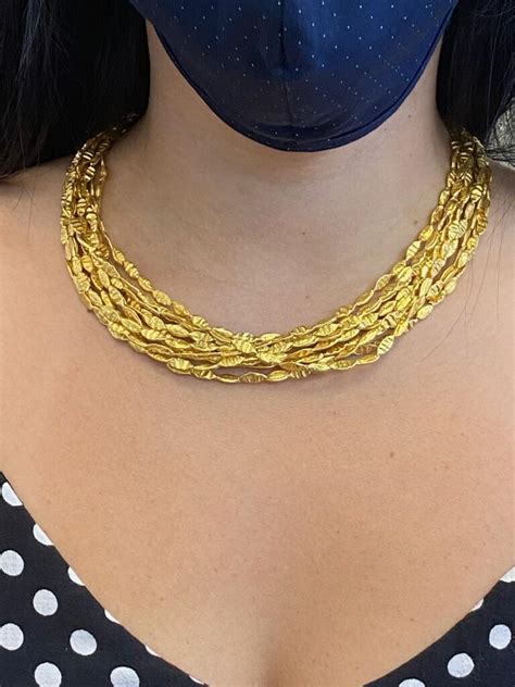 24 Karat Yellow Gold '10' Strand Necklace with Hammered Gold Links For ...