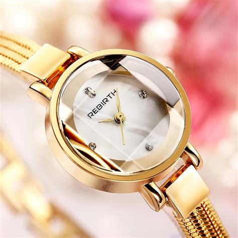 REBIRTH Bracelet Watch Women Quartz Gold Watch Steel Bracelet Clock ...