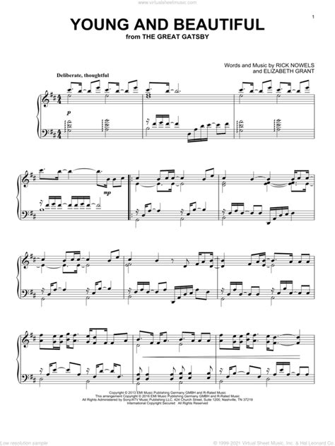 Young And Beautiful sheet music for piano solo (PDF-interactive)