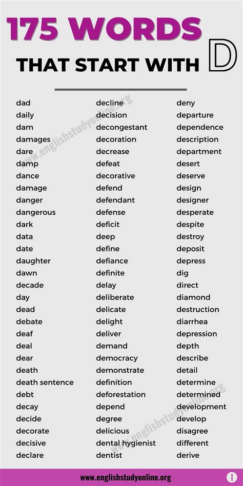 2500+ Words That Start With D | Useful D Words List - English Study Online