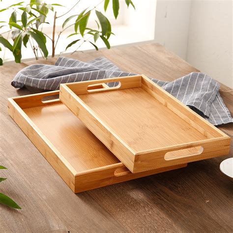 Rectangular Bamboo Serving Tray with Handles | Bamboo Mix