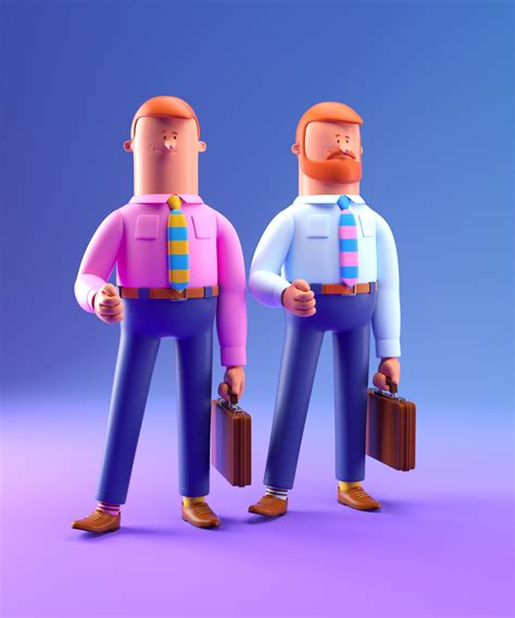 two men with briefcases standing next to each other on a purple and ...