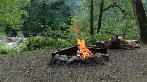 Campfire Starting In Fire Pit At Campground In The Pacific Northwest ...