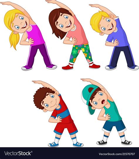 Vector illustration of Cartoon little kids exercising on white ...