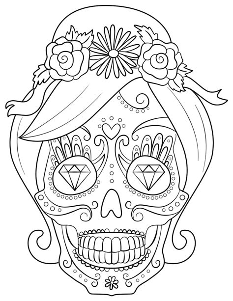 Sugar Skull Woman Coloring Page - Free Printable Coloring Pages for Kids