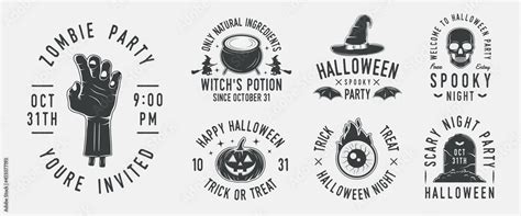 Vintage Halloween logo set. Set of 7 halloween logo templates ...