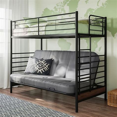 Your Zone Twin Loft Bed with Futon, Metal Frame with Canyon Walnut ...