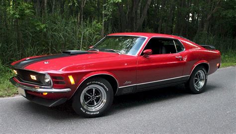 Red 1970 Mach 1 Ford Mustang Fastback