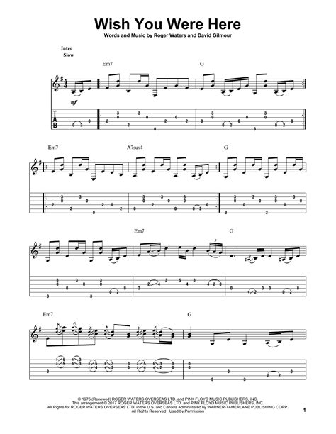 Wish You Were Here by Pink Floyd Sheet Music for Solo Guitar at Sheet ...