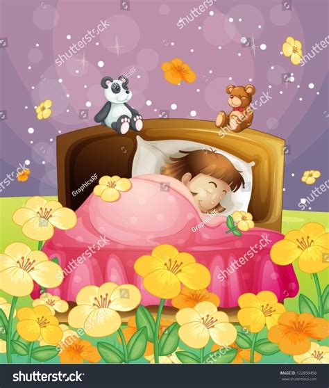 Illustration Girl Sleeping Her Bed Beautiful Stock Vector (Royalty Free ...