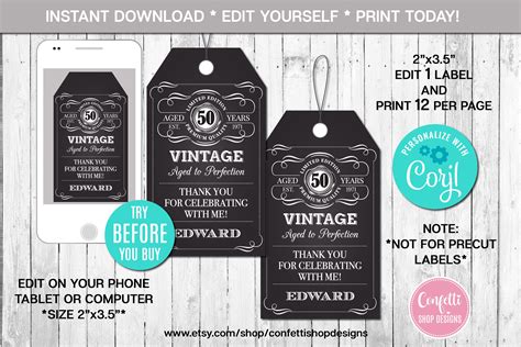 EDITABLE Wine Bottle Label Aged to Perfection Any Age - Etsy