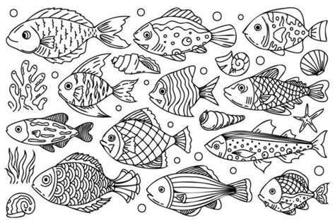 Fish Line Art Illustrations Graphic by G93 · Creative Fabrica