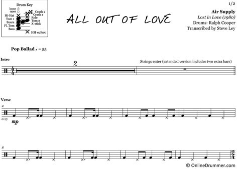 All Out of Love - Air Supply - Drum Sheet Music