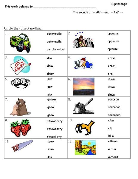 Diphthongs Worksheet for 1st - 2nd Grade | Lesson Planet