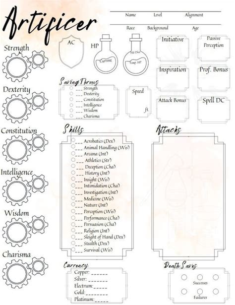 Artificer Character Sheet Set - Etsy