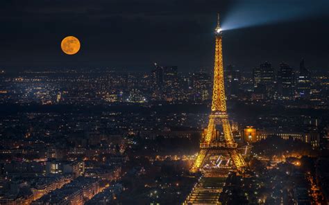 Download wallpapers Eiffel Tower, night, moon, Paris, France, city ...