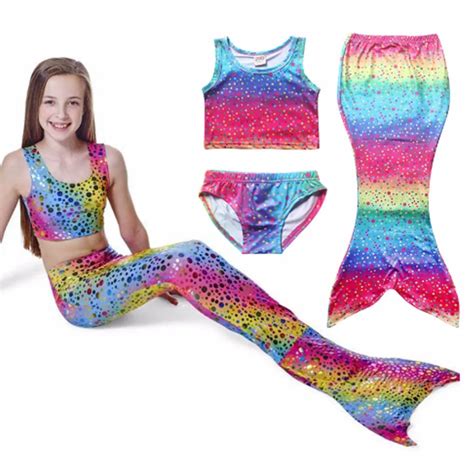 Mermaid Swimwear for Girl 3 Pieces Bikini Sets Polka Dot Kids Swimsuits ...