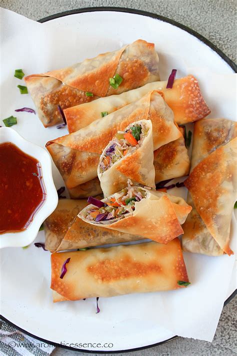 Veggie Spring Rolls Recipe (Baked) | Chinese Vegetable Spring Roll ...