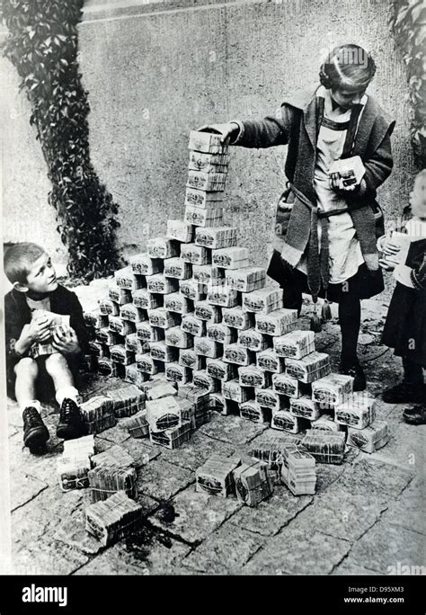 Hyperinflation of German currency, 1923. The depreciation in value of ...