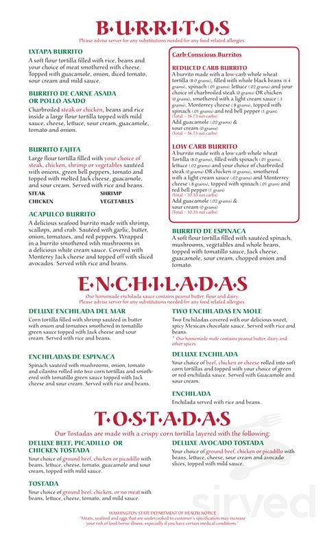 Ixtapa Mexican Restaurant menu in Lake Stevens, Washington, USA