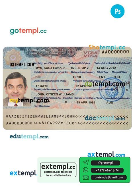 example AZERBAIJAN Visa PSD template, with fonts - extempl.cc