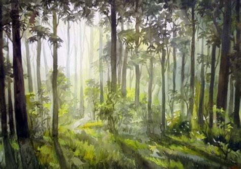 Early Morning Light inside a Forest-Watercolor on Paper Painting by ...