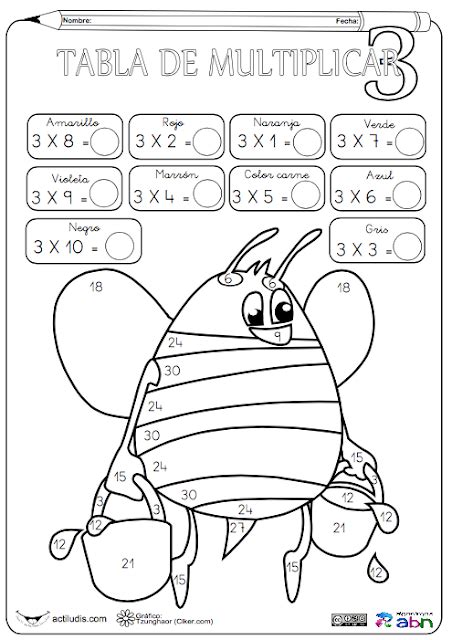 Fichas para colorear de las tablas de multiplicar. Aula de Elena ...