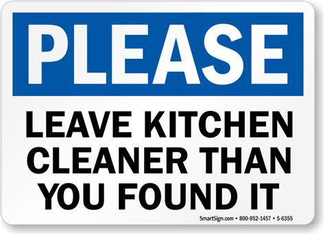 Keep Kitchen Clean Signs | Kitchen Courtesy Signs