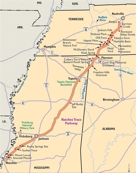 Natchez Trace Parkway Printable Map