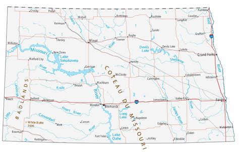 North Dakota State Map - Places and Landmarks - GIS Geography