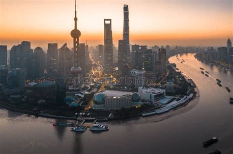 Sunrise in Shanghai, China editorial photo. Image of downtown - 237310436