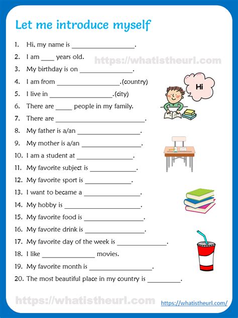 Self Introduction Worksheet for Kids | English activities for kids ...