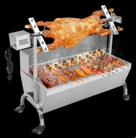 stainless steel auto charcoal BBQ roasted whole lamb stove motor ...