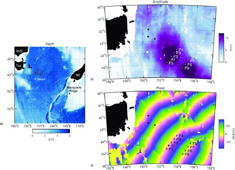 Internal tide beam in the Tasman Sea. Contours show the (a) depth of ...