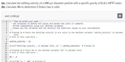 Solved (a). Calculate the settling velocity of a 106μm | Chegg.com