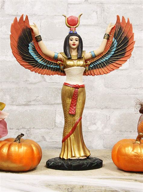 Ebros Gift Colorful Egyptian Goddess Isis Ra with Open Wings On Gold ...