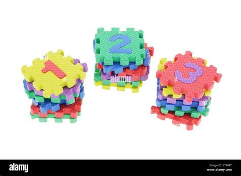 Colorful puzzle blocks stacked and arranged on white background Stock ...