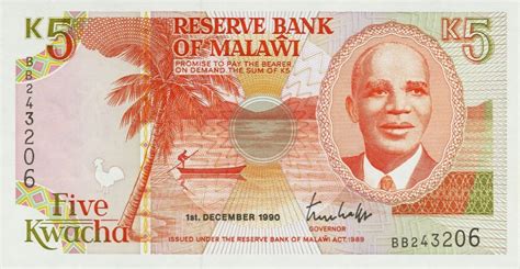 RealBanknotes.com > Malawi p24a: 5 Kwacha from 1990