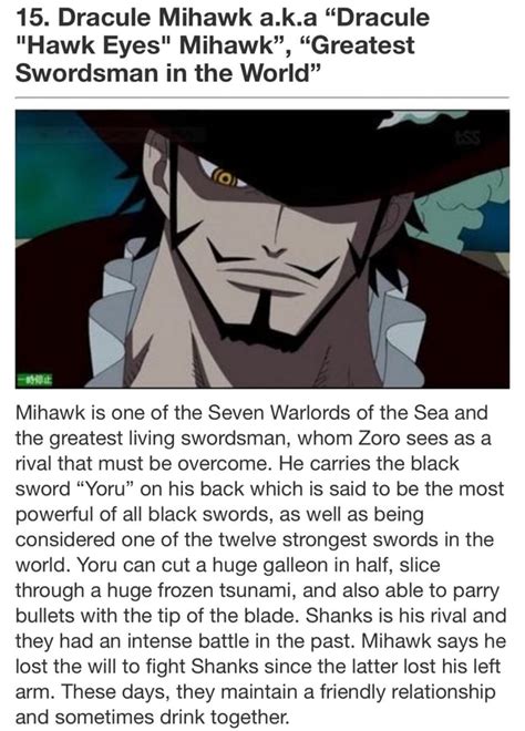 15. Dracule Mihawk a.k.a “Dracule "Hawk Eyes" Mihawk”, “Greatest ...