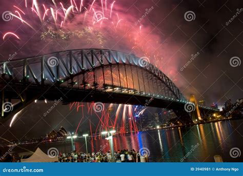 Sydney Harbour Bridge New Year Fireworks Stock Image - Image of full ...