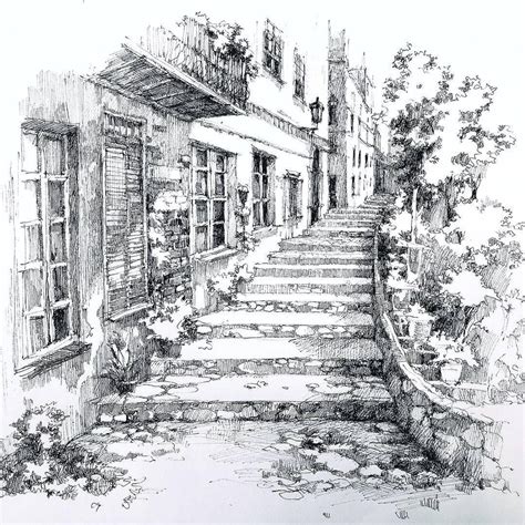 Rustic Architectural Urban Sketches | Landscape drawings, Architecture ...