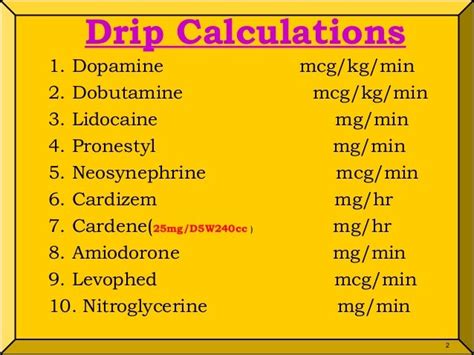 Levophed Drip Calculation Chart