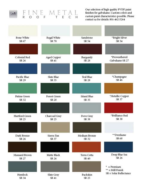 Standing Seam Metal Roof Standard Colors