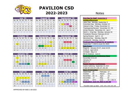 Academic year District Calendars | Pavilion Central School District