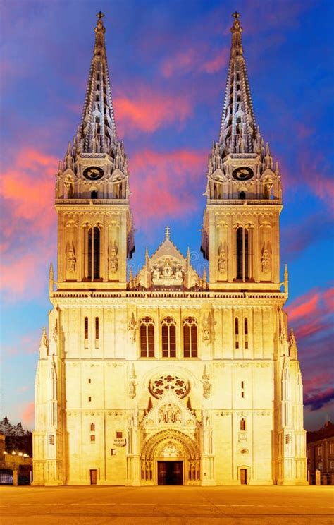 Zagreb Cathedral at Sunrise, Croatia. Stock Image - Image of spiritual ...