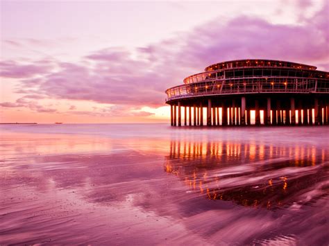 Wallpaper Purple sunset scenery, sea beach sky building 1920x1200 HD ...